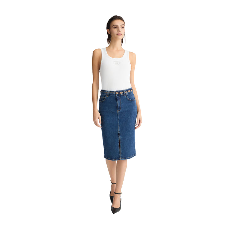 Gonna Donna longuette in denim di cotone stretch modella intera frontale