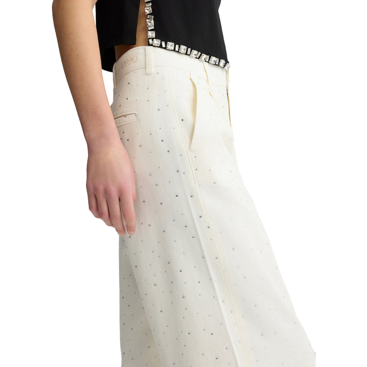 Jeans Flare Donna bianco con strass dettaglio