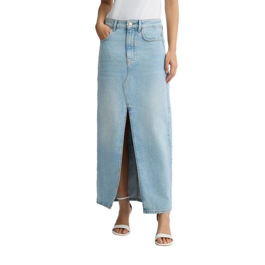 Gonna Lunga Donna in denim di cotone modella frontale