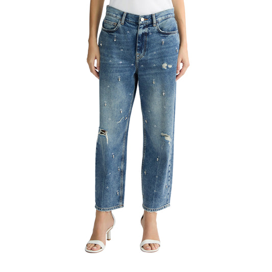 Jeans Donna straight con strass modella frontale