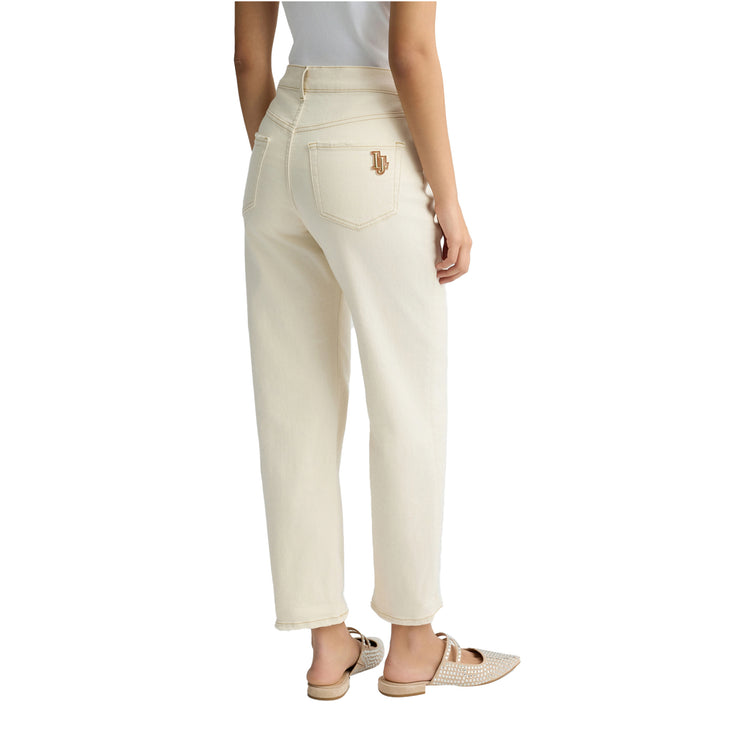 Jeans boyfriend Donna a vita bassa beige modella retro