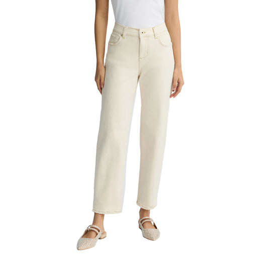 Jeans boyfriend Donna a vita bassa beige modella frontale