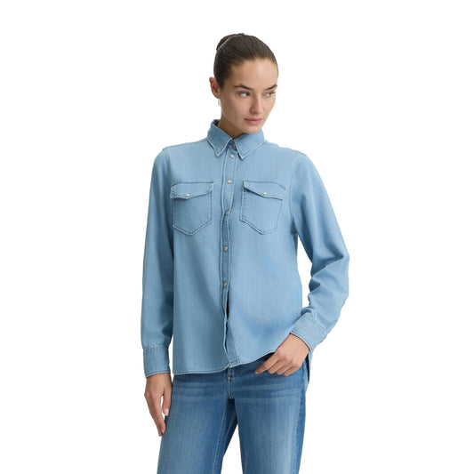 Camicia Donna in denim di misto cotone modella frontale