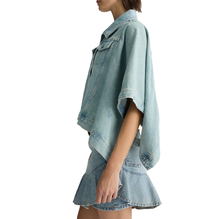 Giacca Donna in denim maniche a kimono modella laterale