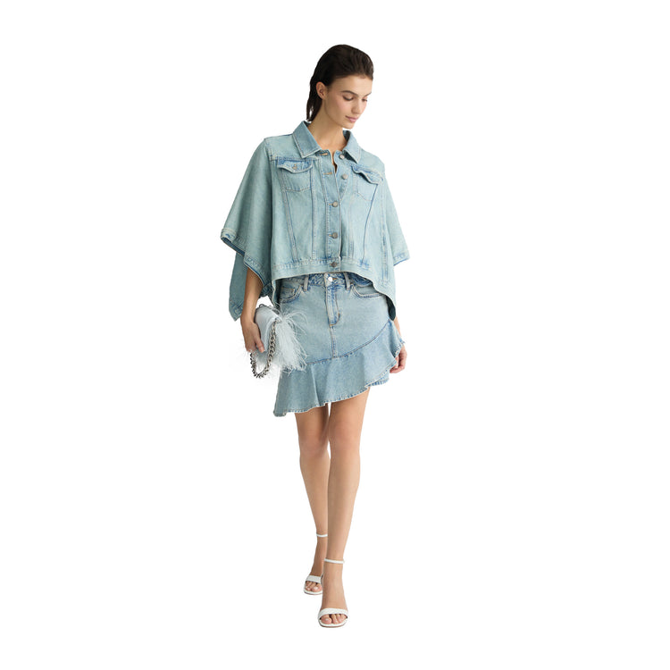 Giacca Donna in denim maniche a kimono modella intera frontale