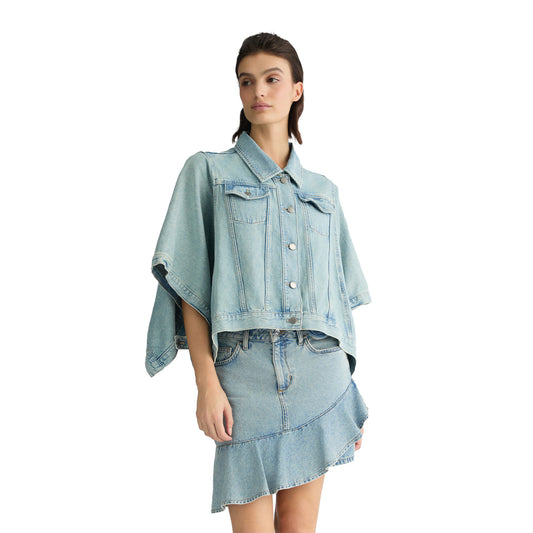 Giacca Donna in denim maniche a kimono modella frontale