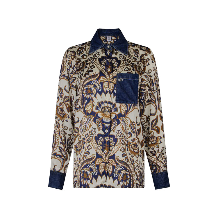 Camicia Donna in raso stampato con inserti denim