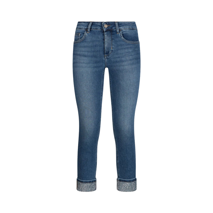 Jeans skinny Donna con risvolti con strass