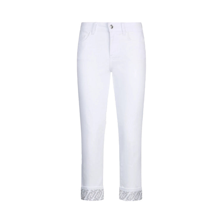 Pantaloni skinny Donna con risvolto e strass Bianco