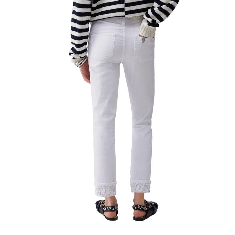 Pantaloni skinny Donna con risvolto e strass Bianco modella retro