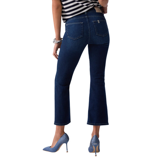 Jeans bootcut a vita alta con bottoni gioiello