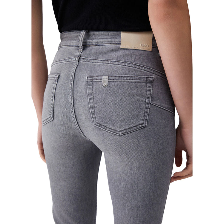 Jeans bootcut Donna a vita alta denim grigio dettaglio retro