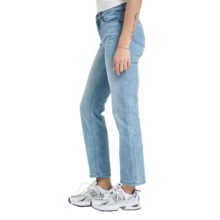 Jeans a vita alta con gamba dritta denim chiaro