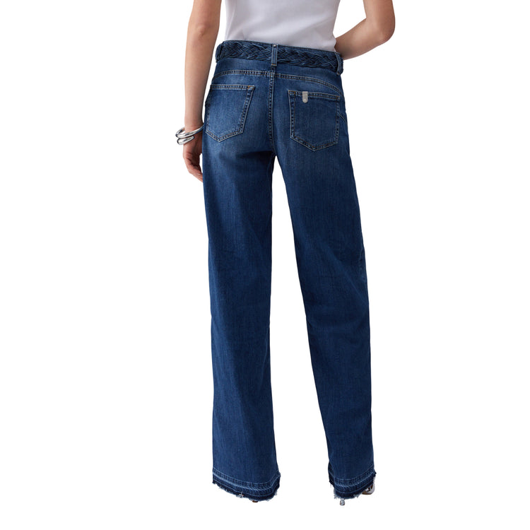 Jeans flare Donna con cintura intrecciata modella retro