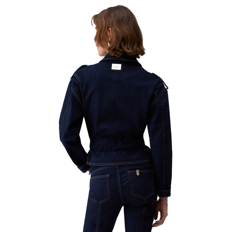 Giubbino Donna in denim con cintura modella retro