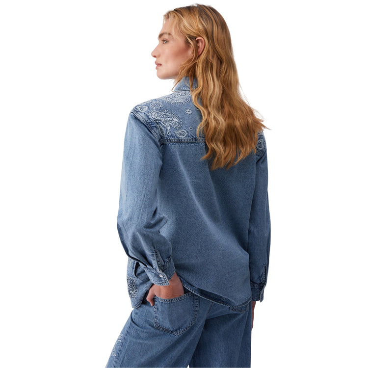 Camicia Donna in denim con ricami modella retro
