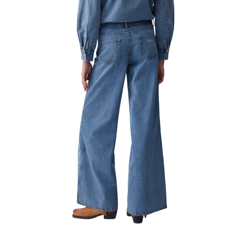 Jeans flare da donna con motivo a bandana strass