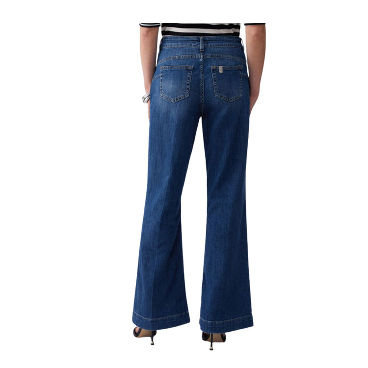 Jeans flare Donna a vita alta con bottoni modella retro