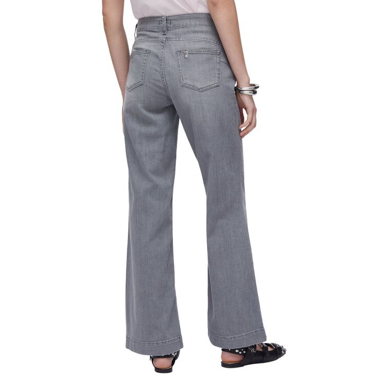 Jeans Donna in denim grigio con bottoni modella retro
