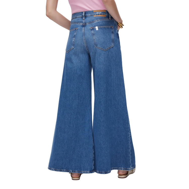 Jeans Donna super flare a vita alta Blu modella retro