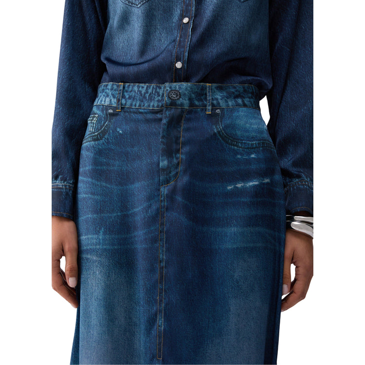 Gonna lunga Donna con stampa denim digital dettaglio