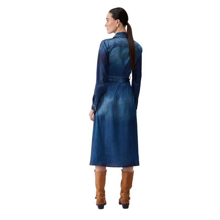 Abito lungo Donna in denim con cintura modella intera retro