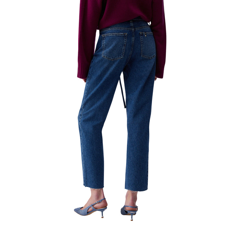 Jeans Donna con cintura con fiore modella retro