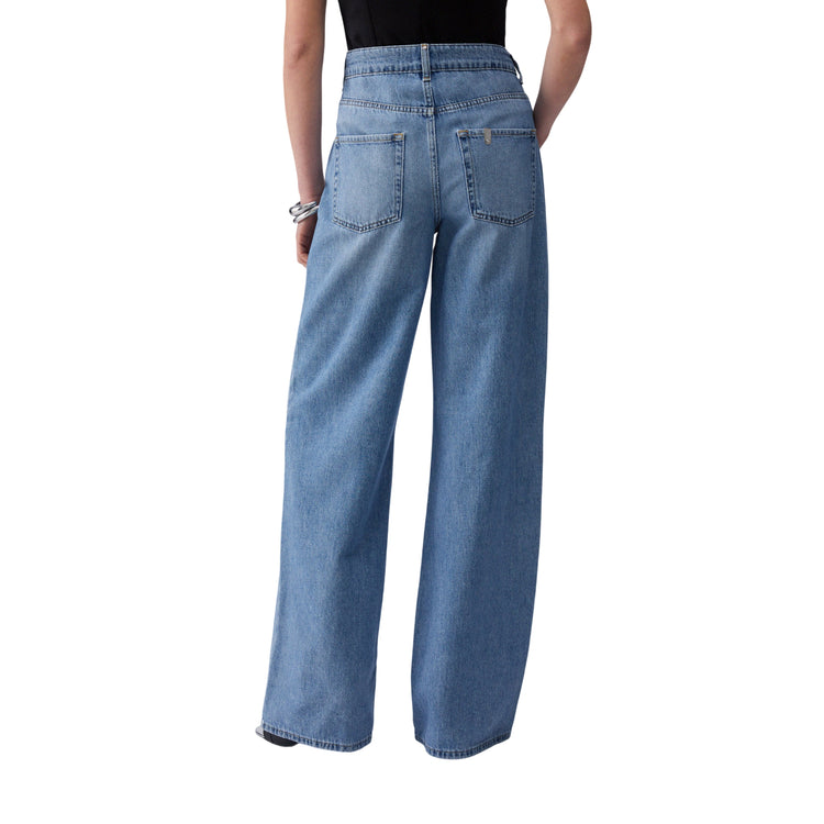 Jeans straight con strass in denim blu chiaro