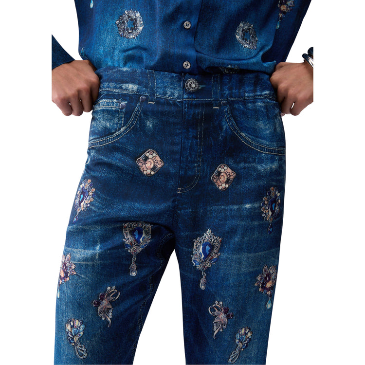 Jeans straight con stampa digitale e risvolto da donna