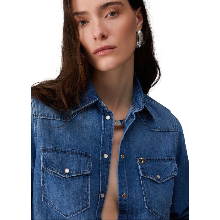 Camicia basic in denim da donna