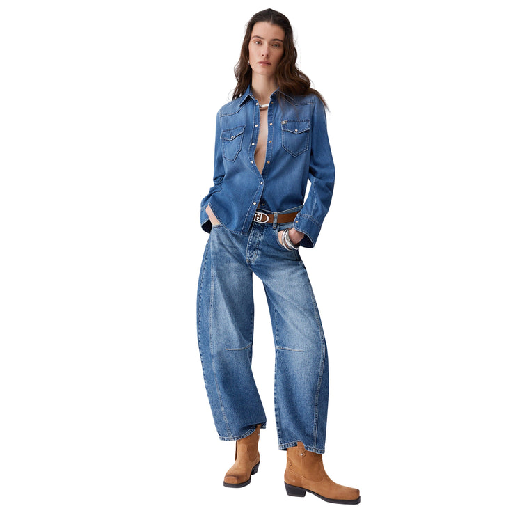 Camicia basic in denim da donna