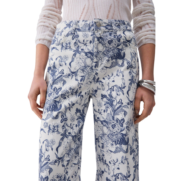 Pantaloni con stampa a fiori in azzurro e bianco
