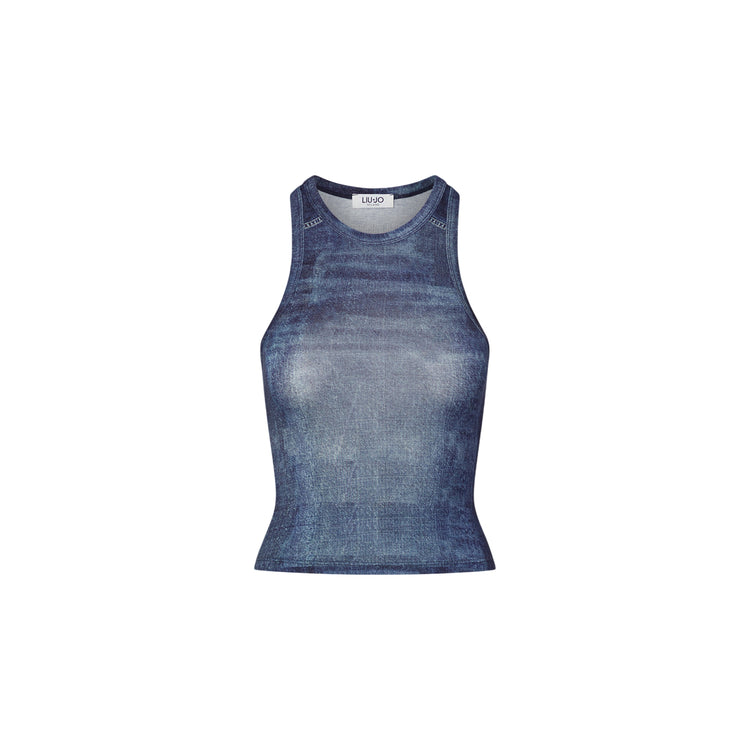 Top Donna con stampa effetto denim