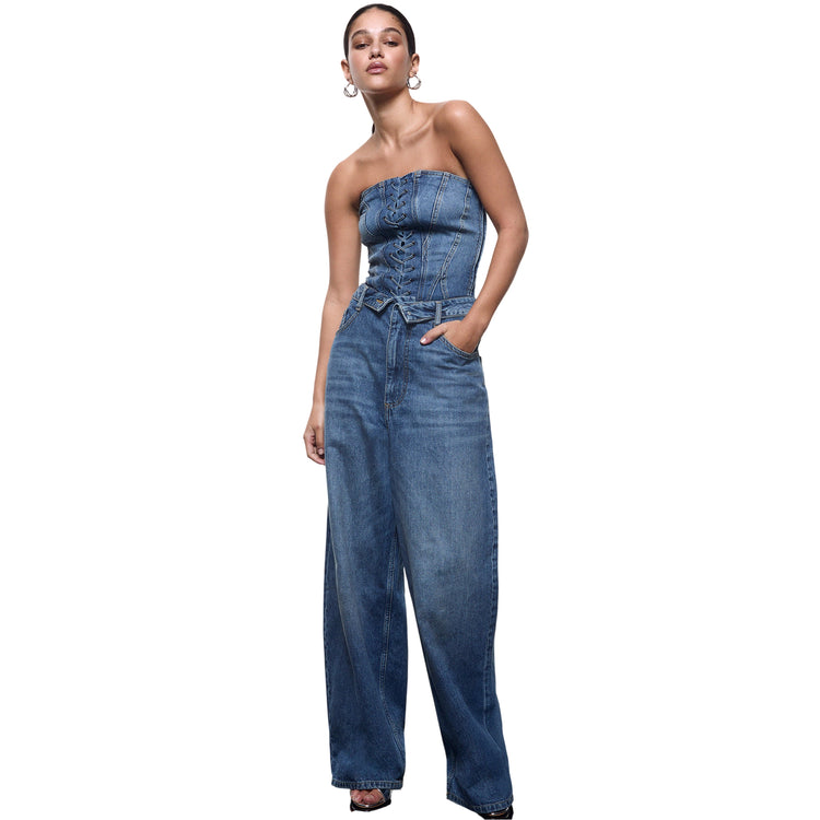 Top bustier Donna in denim modella intera frontale