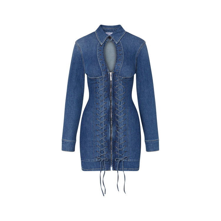 Abito corto Donna in denim con stringhe