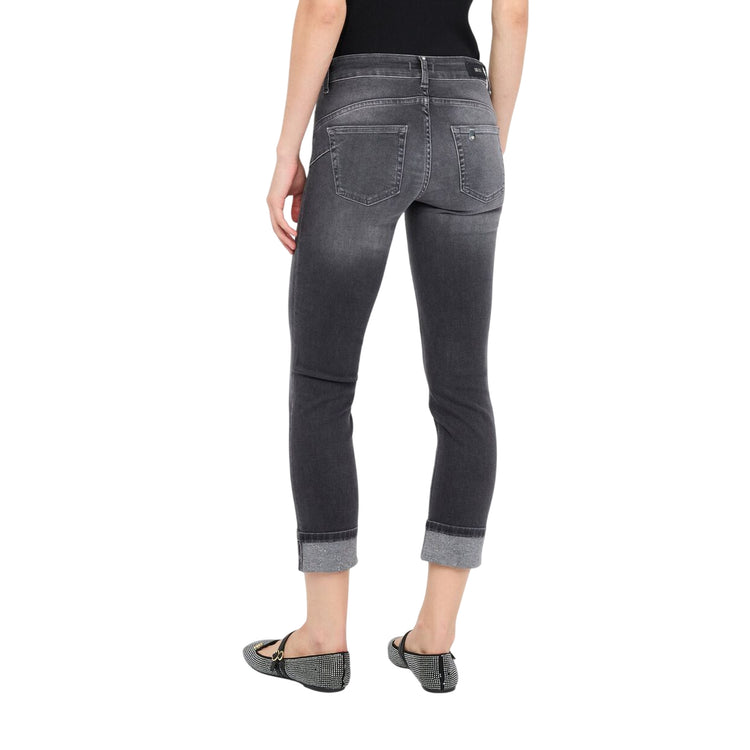 Jeans Skinny Donna con risvolto in denim grigio modella retro