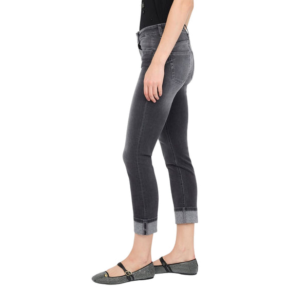 Jeans Skinny Donna con risvolto in denim grigio modella laterale