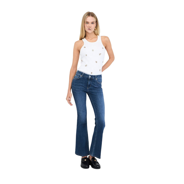 Jeans flare Donna a vita alta Blu modella intera frontale