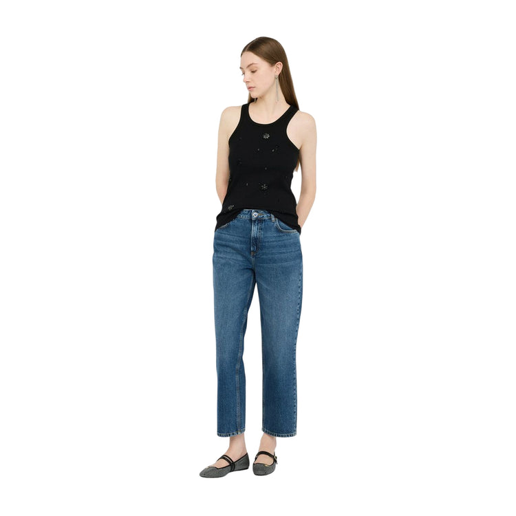 Jeans da Donna straight a vita alta Blu modella frontale intera