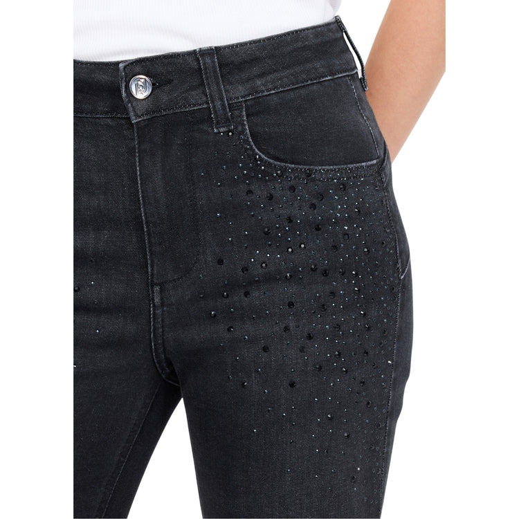 Jeans Donna flare cropped con strass Nero dettaglio strass