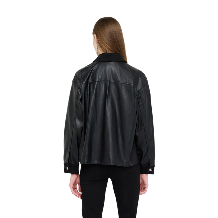 Giacca Donna in tessuto spalmato nero modella retro