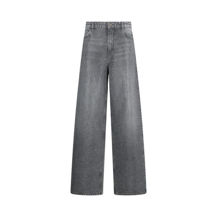 Jeans Donna baggy con strass applicati