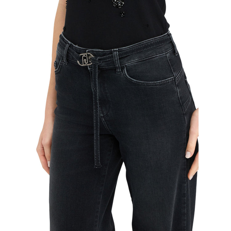 Jeans Donnaa con cintura sur ton Nero dettaglio frontale ravvicinato