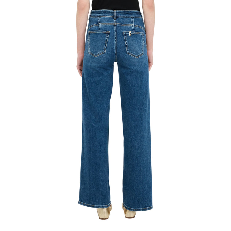 Jeans Donna flare cropped con cintura modella retro