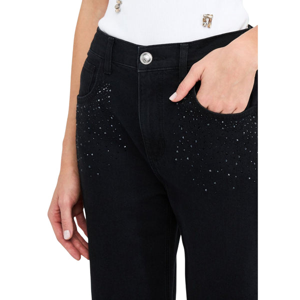 Jeans boyfriend Donna con strass Nero dettaglio frontale degli strass
