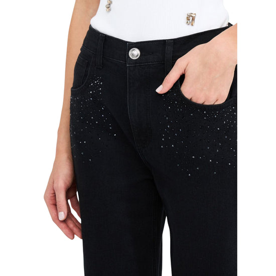 Jeans boyfriend Donna con strass Nero dettaglio frontale degli strass