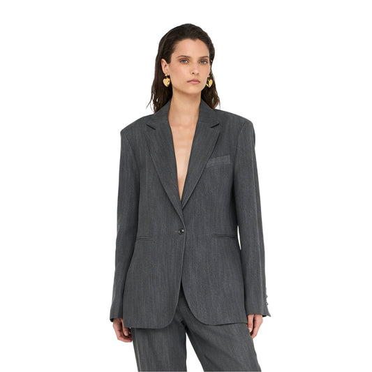 Blazer Donna in denim grigio modella frontale