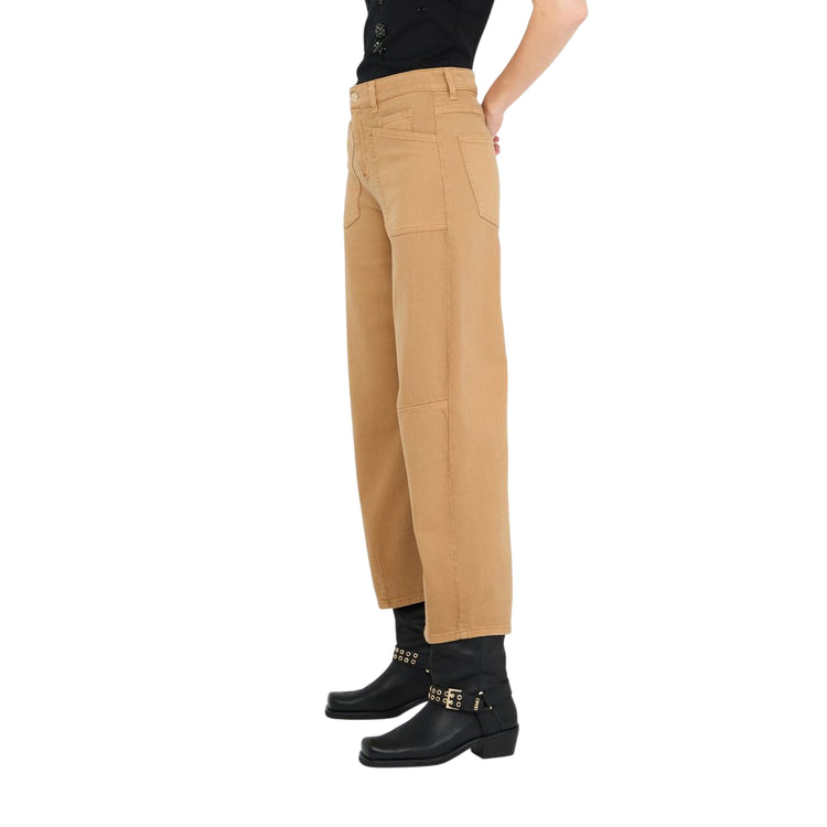 Pantaloni Donna cropped carrot fit Beige modella laterale