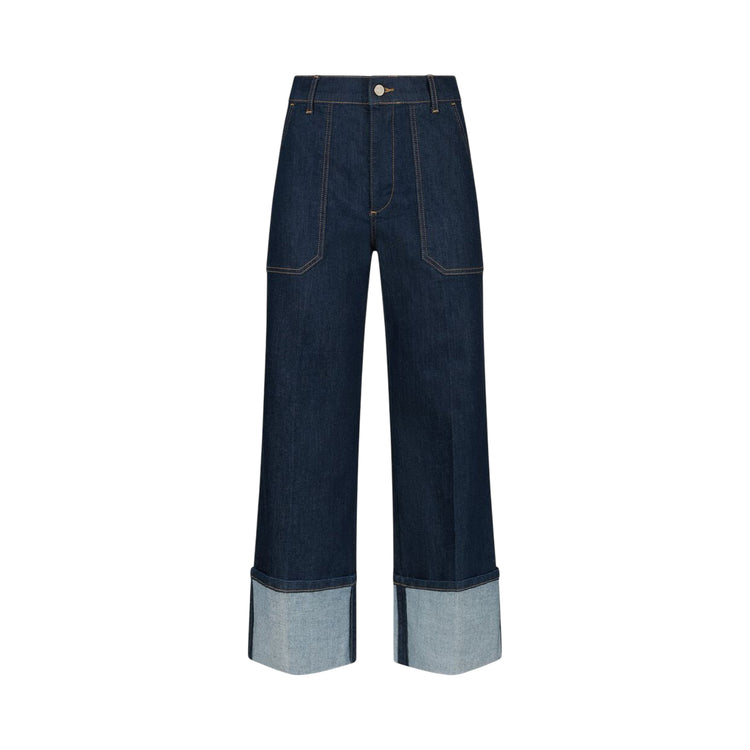 Jeans Donna straight cropped con risvolto