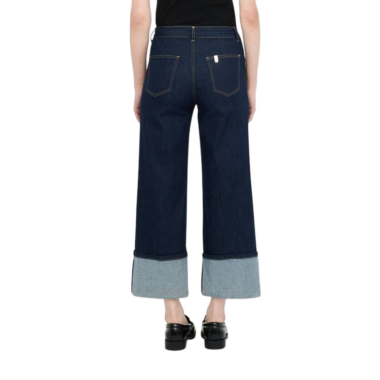 Jeans Donna straight cropped con risvolto modella retro